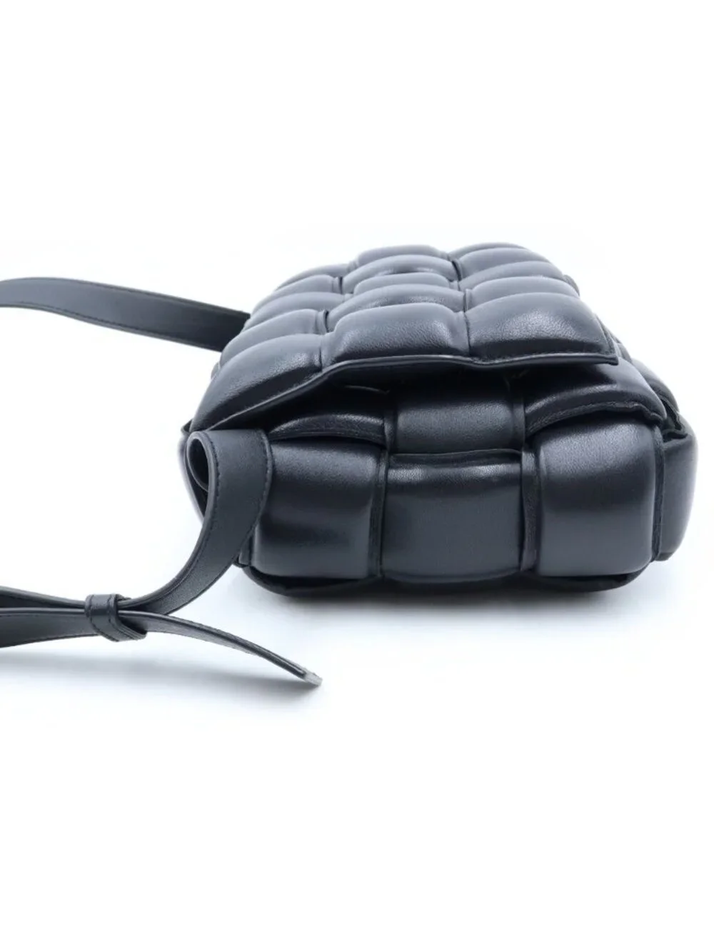 Bottega Veneta Padded Cassette Intrecciato Shoulder Bag Black Leather